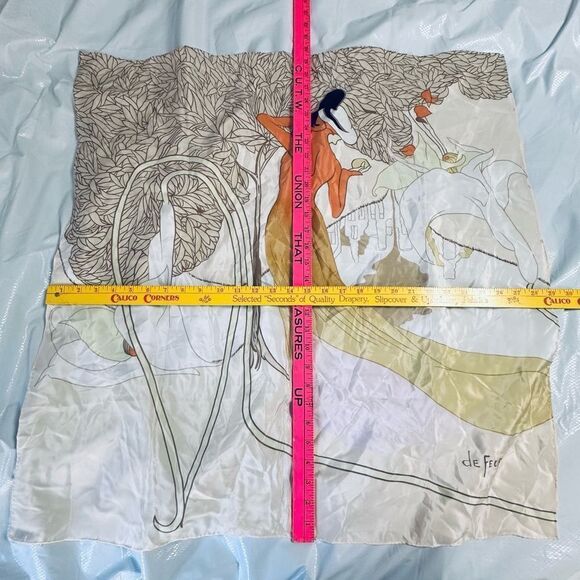 Vintage Art Nouveau Georges De Feure MMA Silk Scarf with Orange and tan Hues - Picture 7 of 8